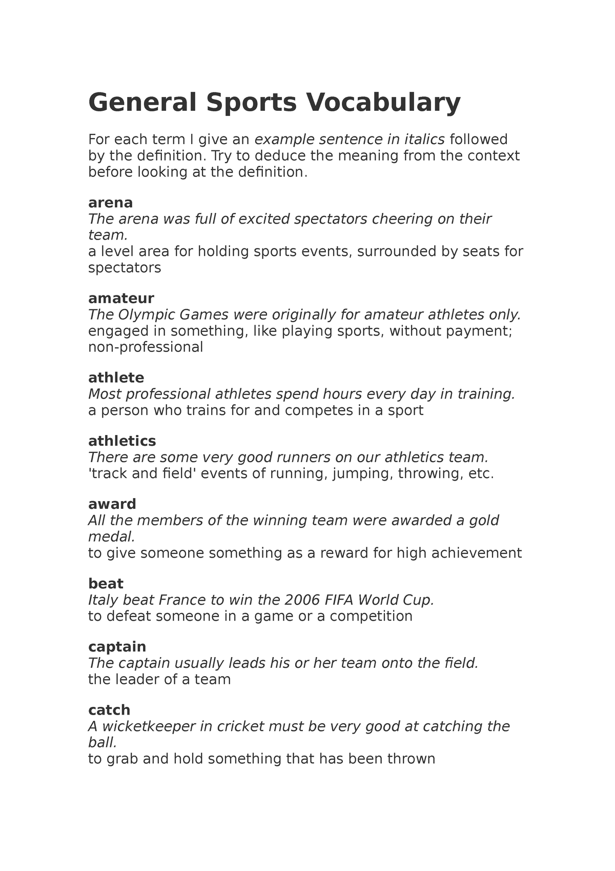 sports essay vocabulary