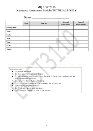 EDST3110 Assessment 1 - EDST3110: Designing Mathematics, Science and ...