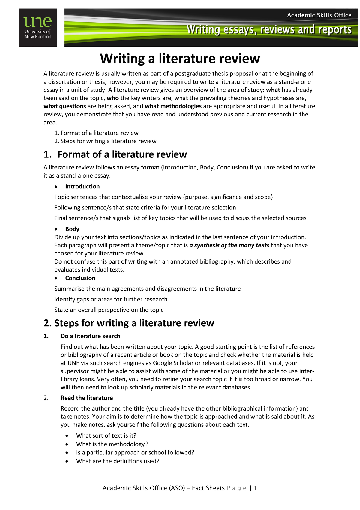 WE Writing-a-literature-review - Academic Skills Office (ASO) – Fact ...