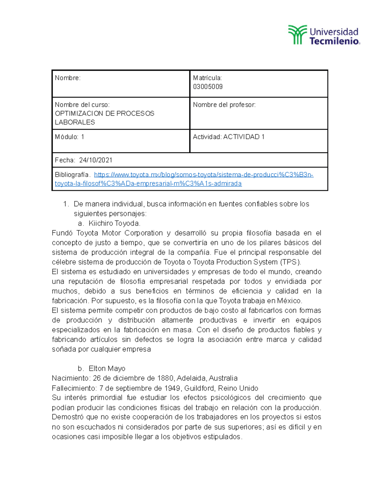 Actividad 1optimizacion - Nombre: Matrícula: 03005009 Nombre Del Curso ...