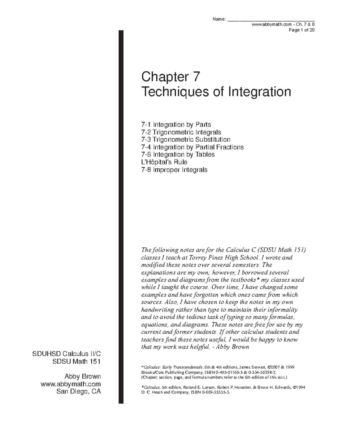Chapter 7-8 - prepared math slides - Chapter 7 Techniques of ...