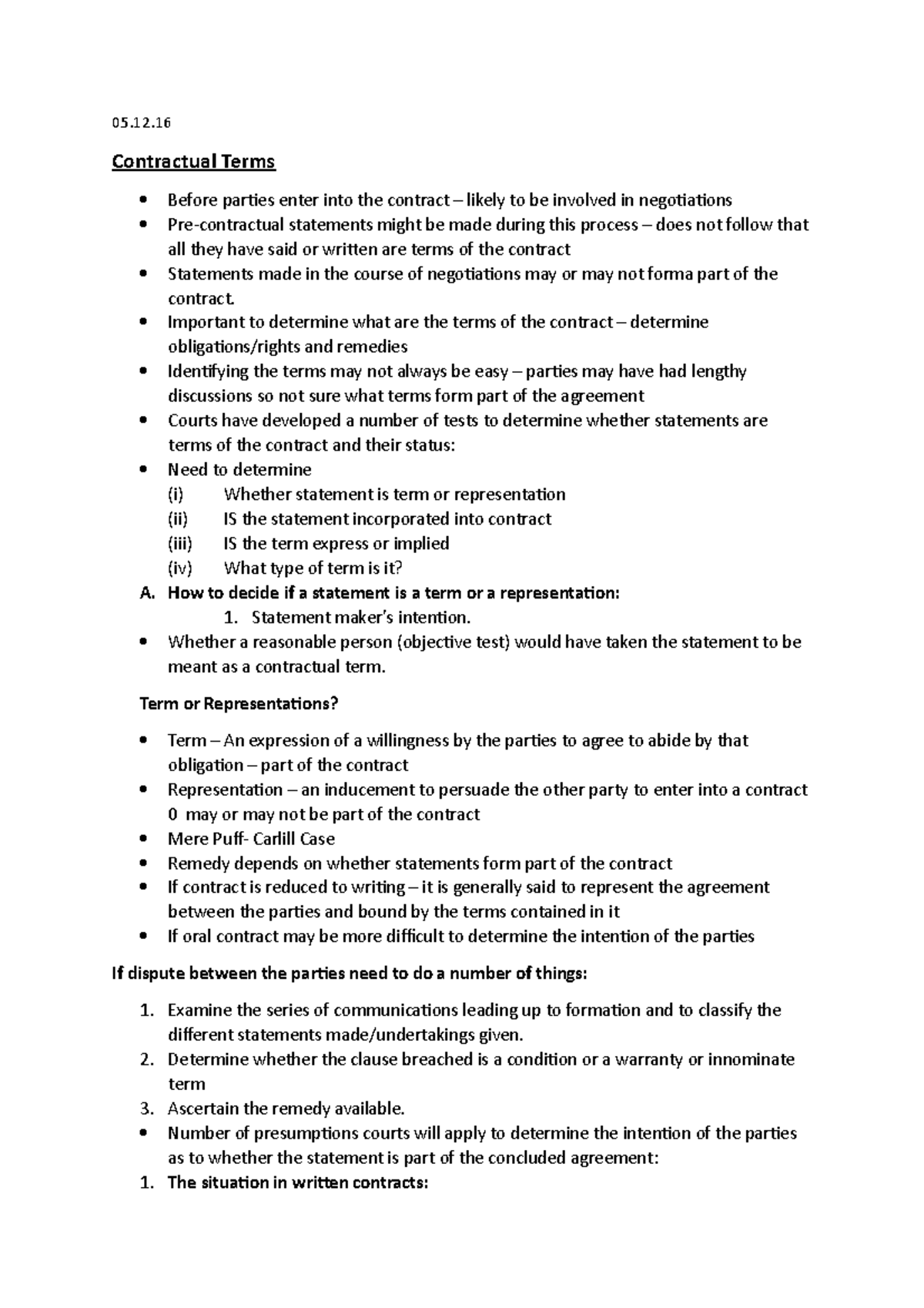 Contractual Terms - Contractual Terms Before parties enter into the ...