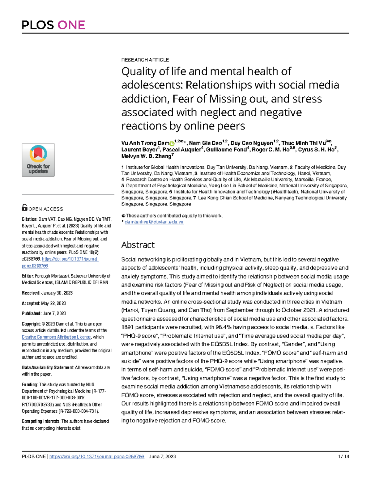 Quality Of Life And Mental Hea - RESEARCH ARTICLE Quality Of Life And ...