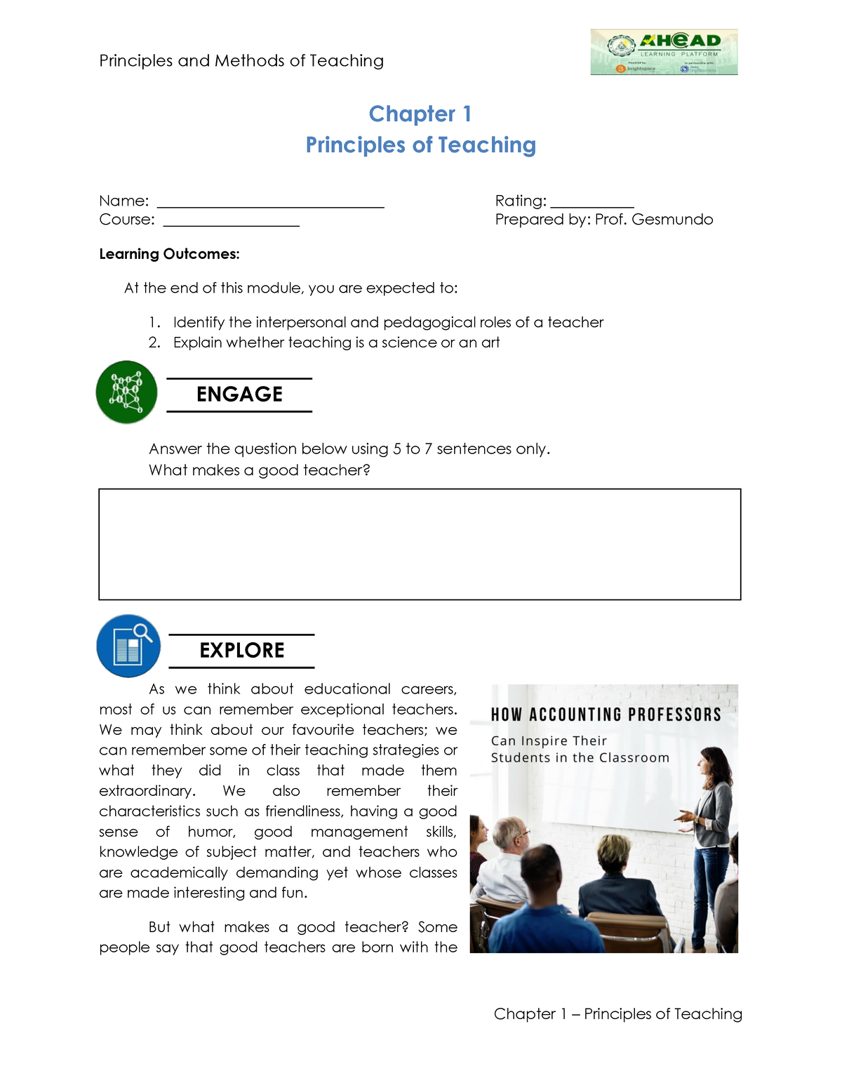 Module 1 - Principles Of Teaching - Chapter 1 Principles Of Teaching ...