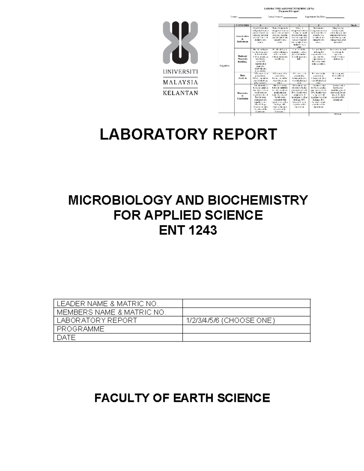 Cover PAGE LAB - genetik dan biologi molekul - LABORATORY REPORT ...