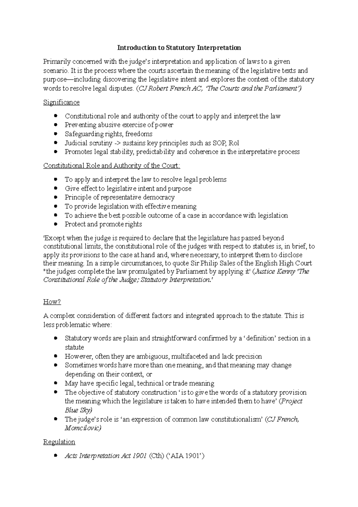 Interpreting Notes - Introduction to Statutory Interpretation Primarily ...