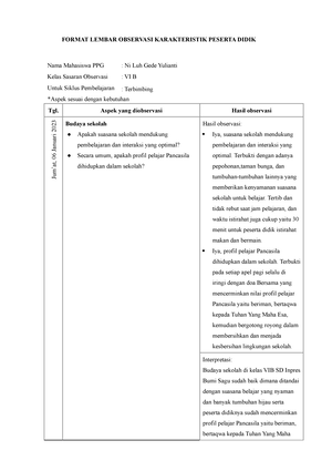 Lampiran 2 - Lembar Observasi RPP - FORMAT LEMBAR OBSERVASI RPP Nama ...