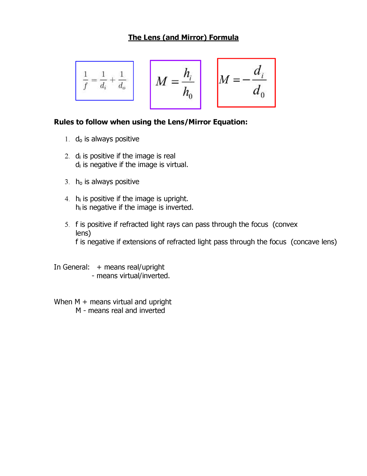 Lens Equation Practice Problems - The Lens (and Mirror) Formula Rules ...