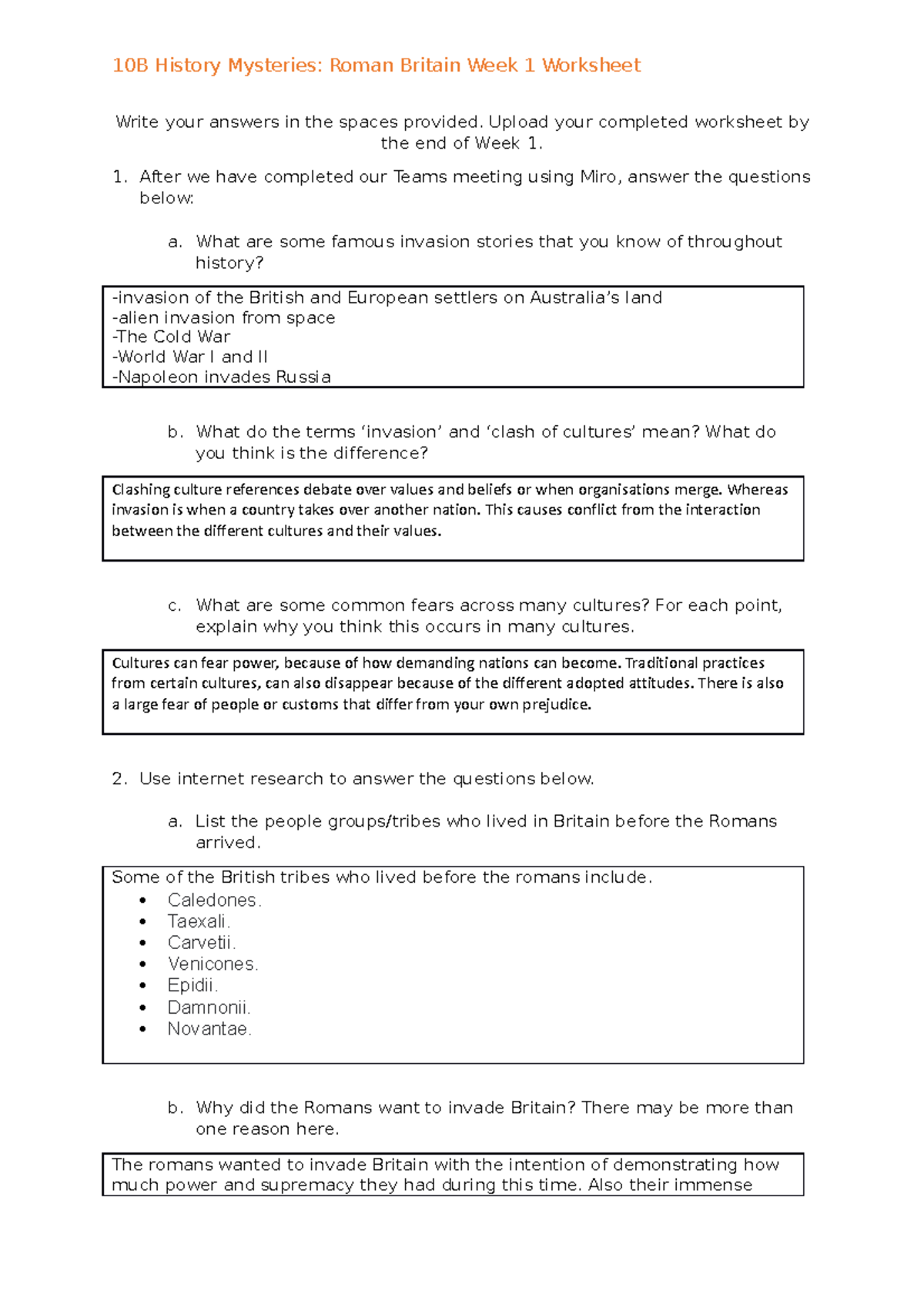 1 Roman Britain Week 1 Worksheet - Intro Research - Write your answers ...