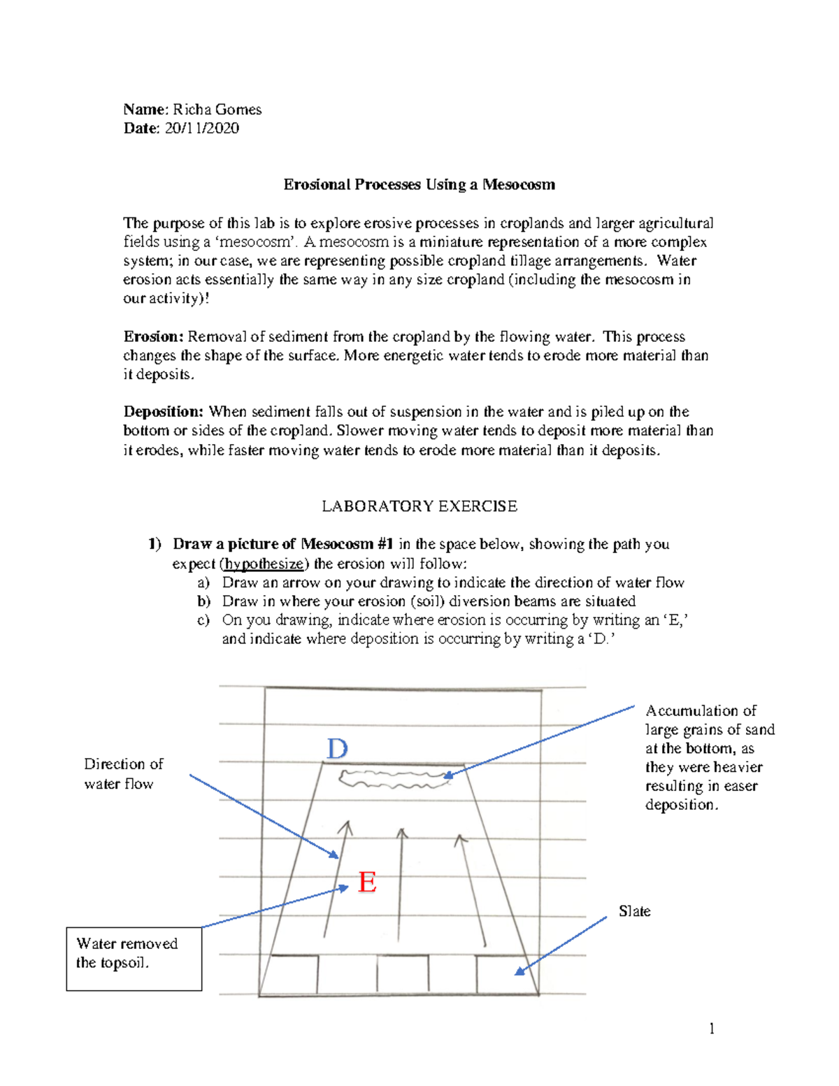 Erosional processes lab - Name : Richa Gomes Date : 20/11/ Erosional ...