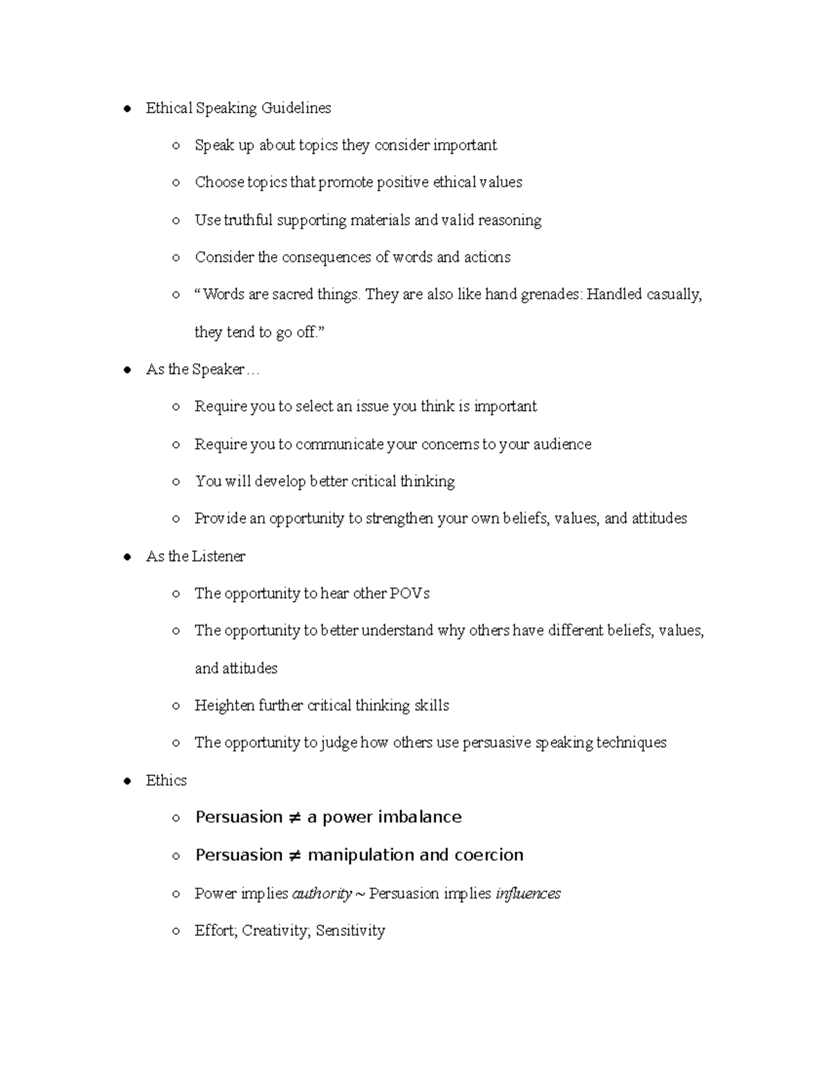 Persuasion - Lecture Notes 4 - Ethical Speaking Guidelines Speak up ...