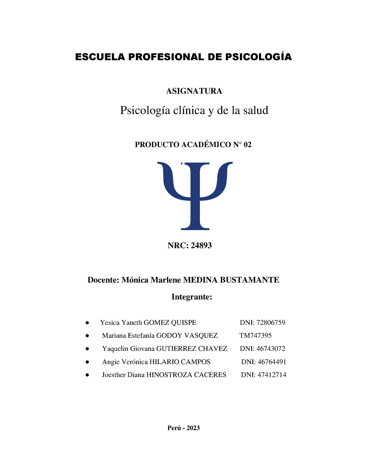 Pa2 Psico Clinica Y De La Salud Escuela Profesional De PsicologÕa 4834