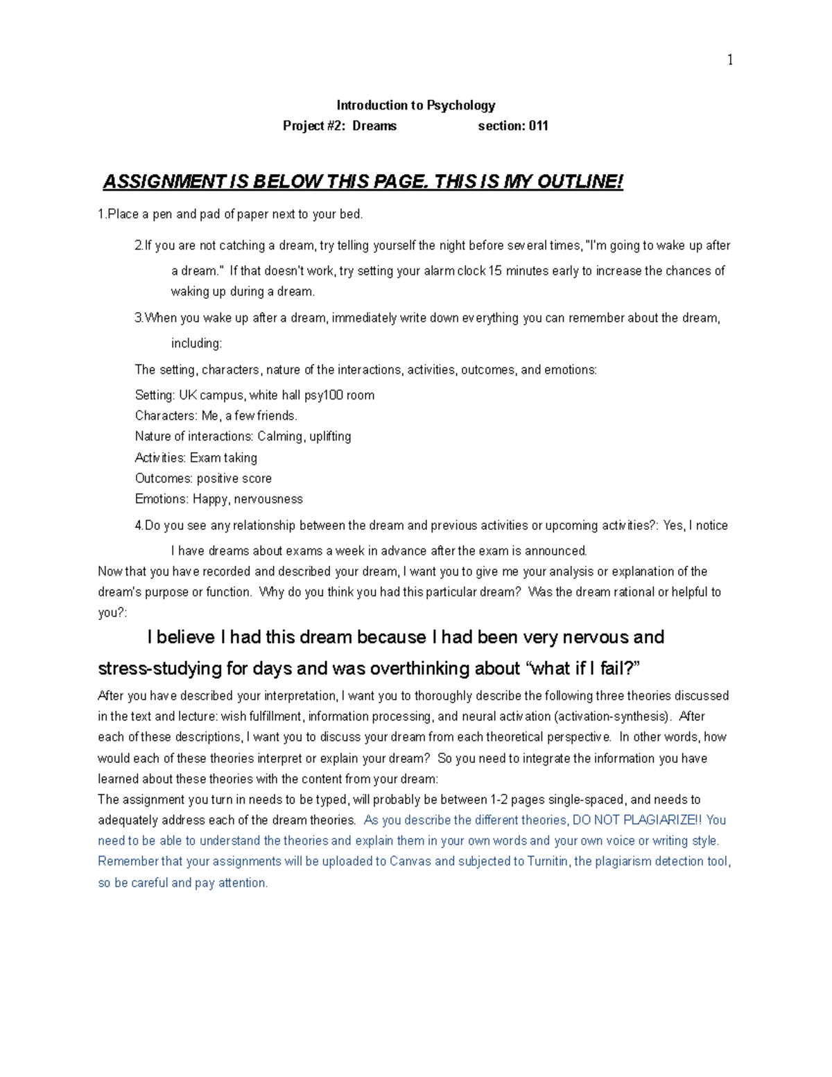 Psy100 HW 2 - A highly graded homework assignment to give an example on ...