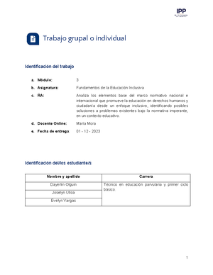 Trabajo Grupal M3 Fundamentos DE LA Educación Inclusiva - Trabajo ...