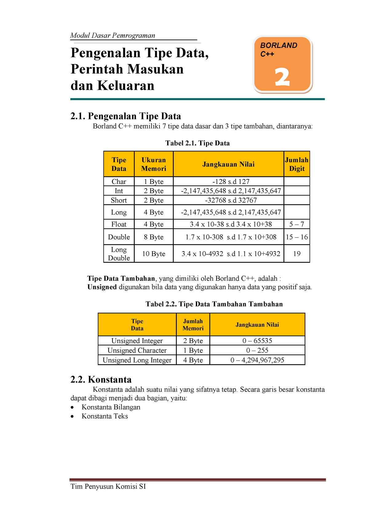 Bab 2 Operator C++ - Pengenalan Tipe Data, Perintah Masukan Dan ...