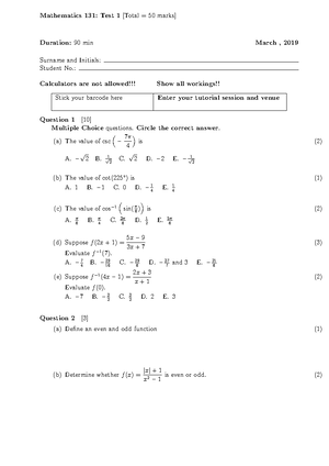 Test 2 memo - Working shown - Math 131 - Studocu