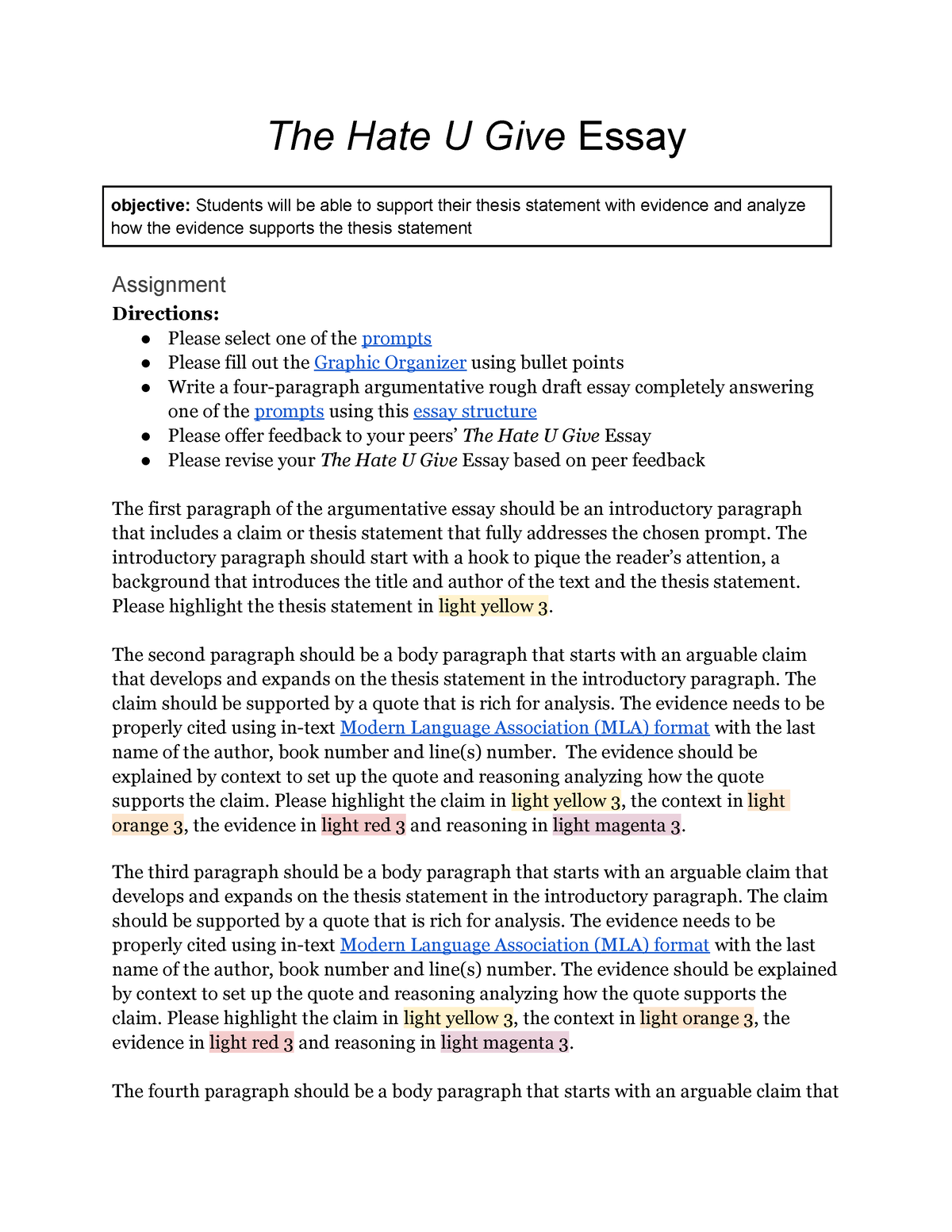the hate you give essay topics