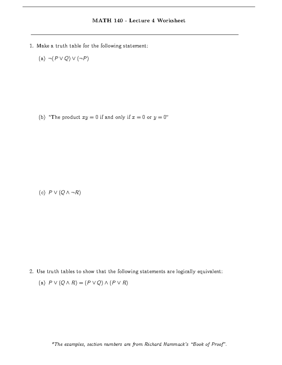 Pre-calc Math notes 1 - MATH 140 - Lecture 4 Worksheet Make a truth ...