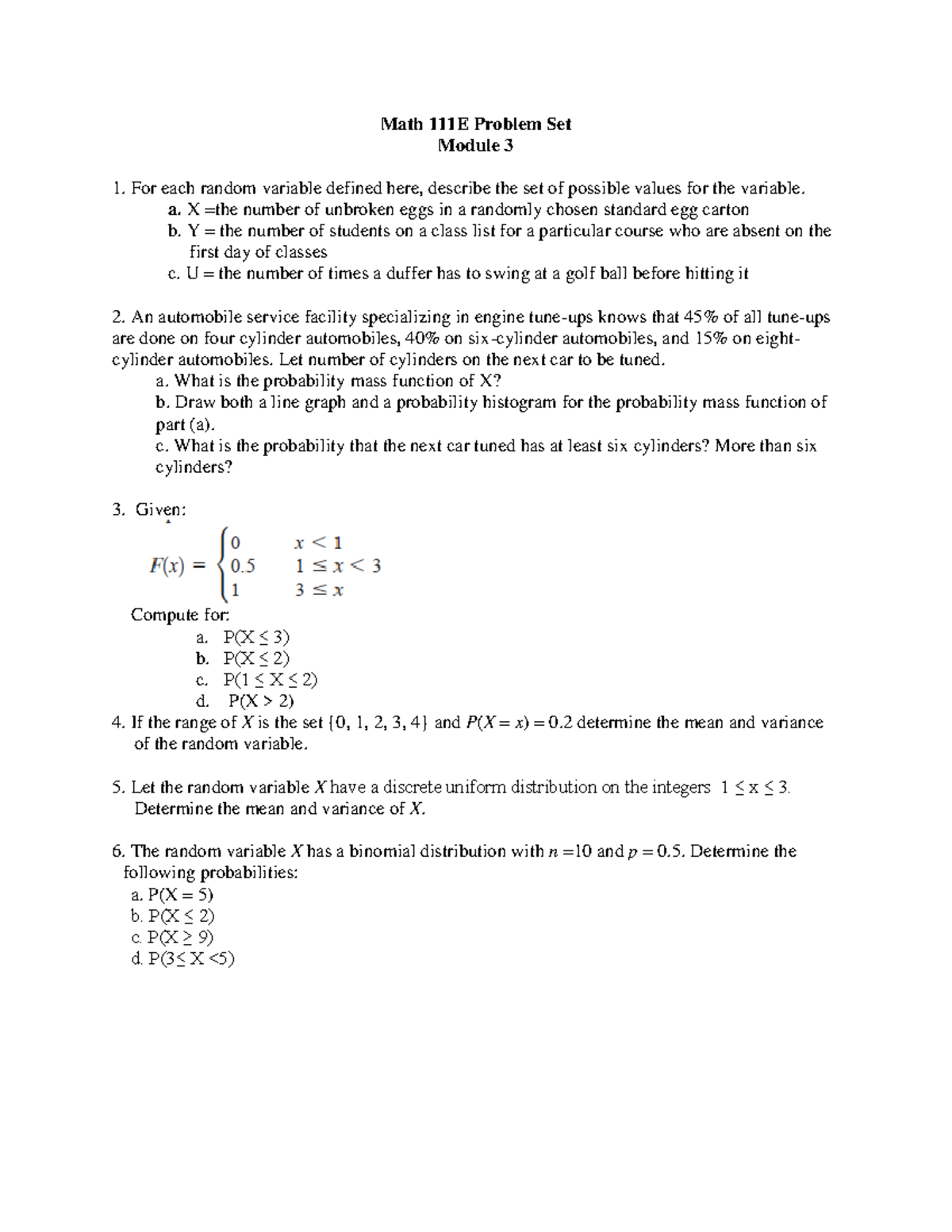 Math-111E Mod-3 Problem-set-1 - Math 111E Problem Set Module 3 For each ...