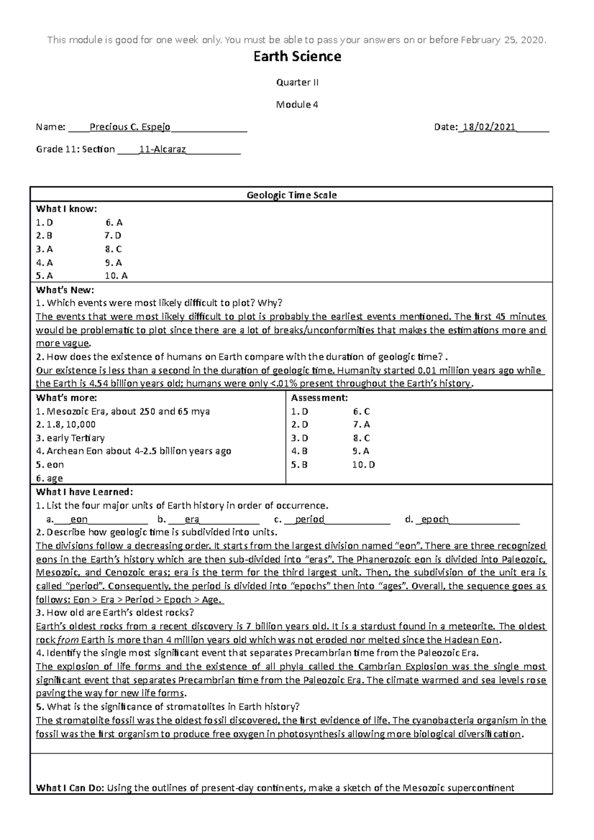 7M2Q-A.ES M4 - Lecture notes 8 - Earth Science Quarter II Module 4 Name ...