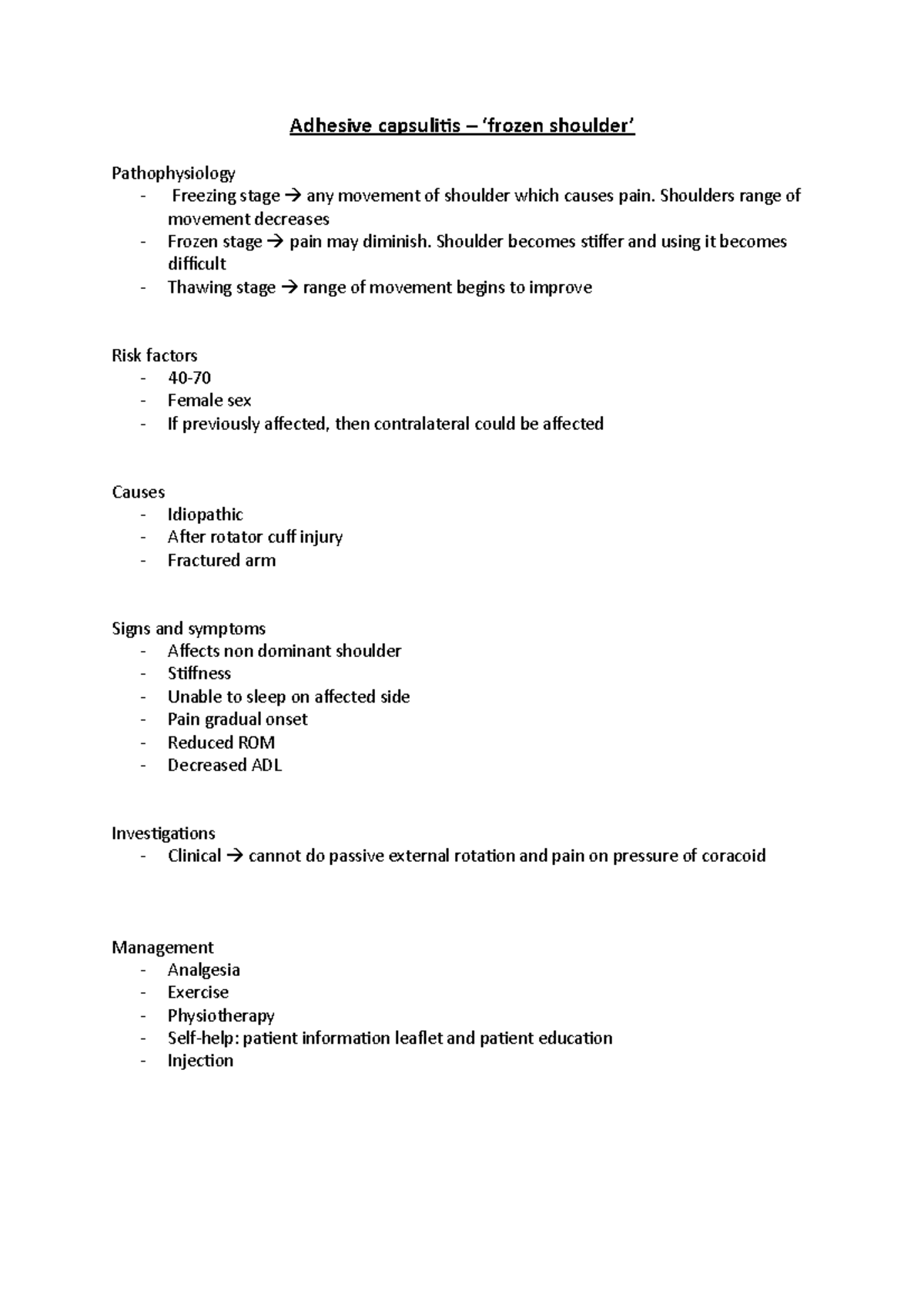 Adhesive capsulitis Lecture notes 31 Adhesive capsulitis ‘frozen