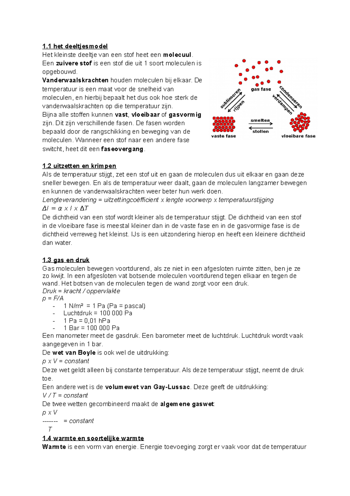 Natuurkunde Samenvatting H1 - 1 Het Deeltjesmodel Het Kleinste Deeltje ...