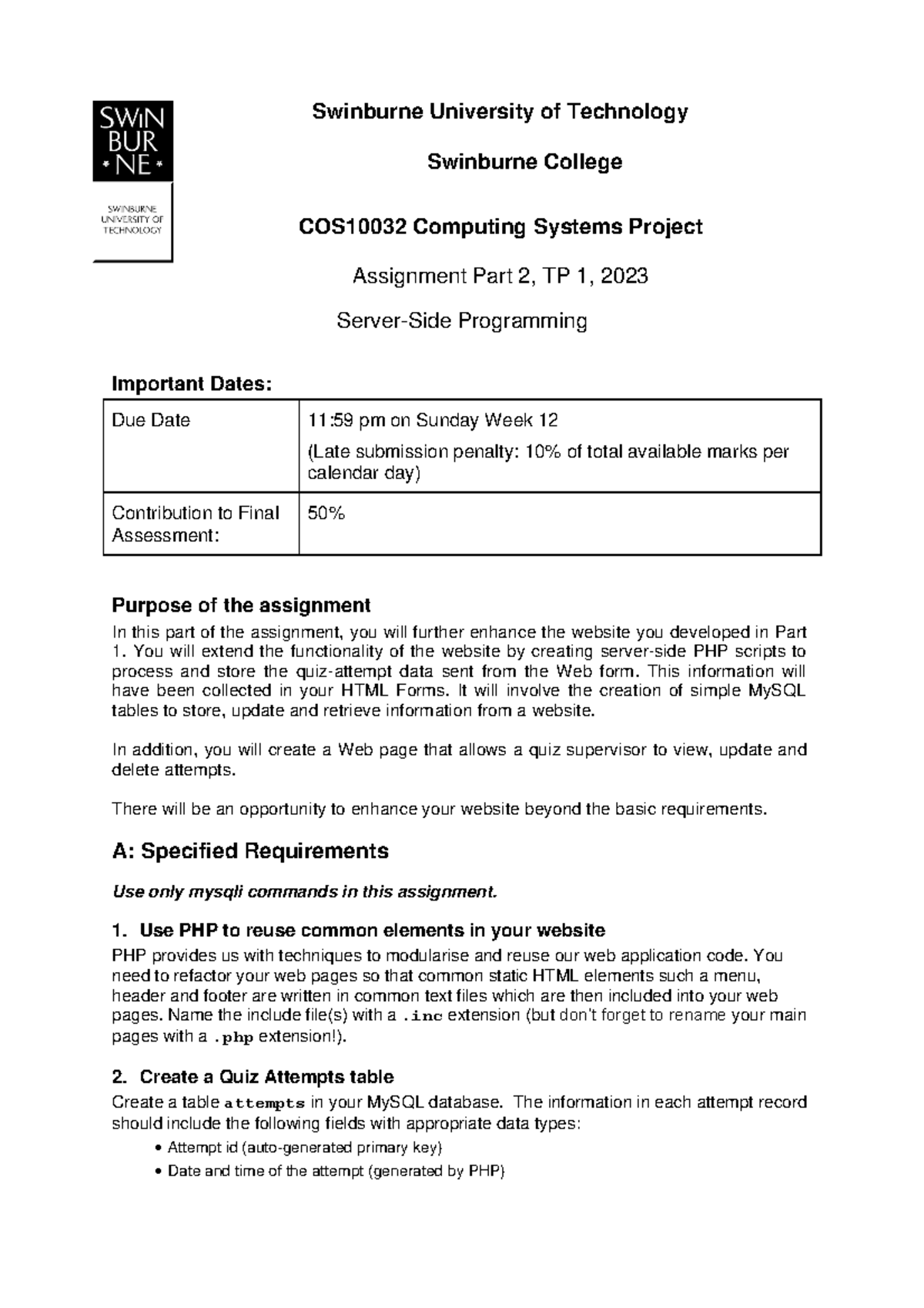 COS10032 ASS02 - assignment - Swinburne University of Technology ...