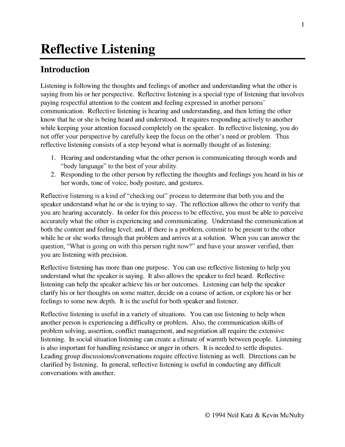 reflective listening research paper