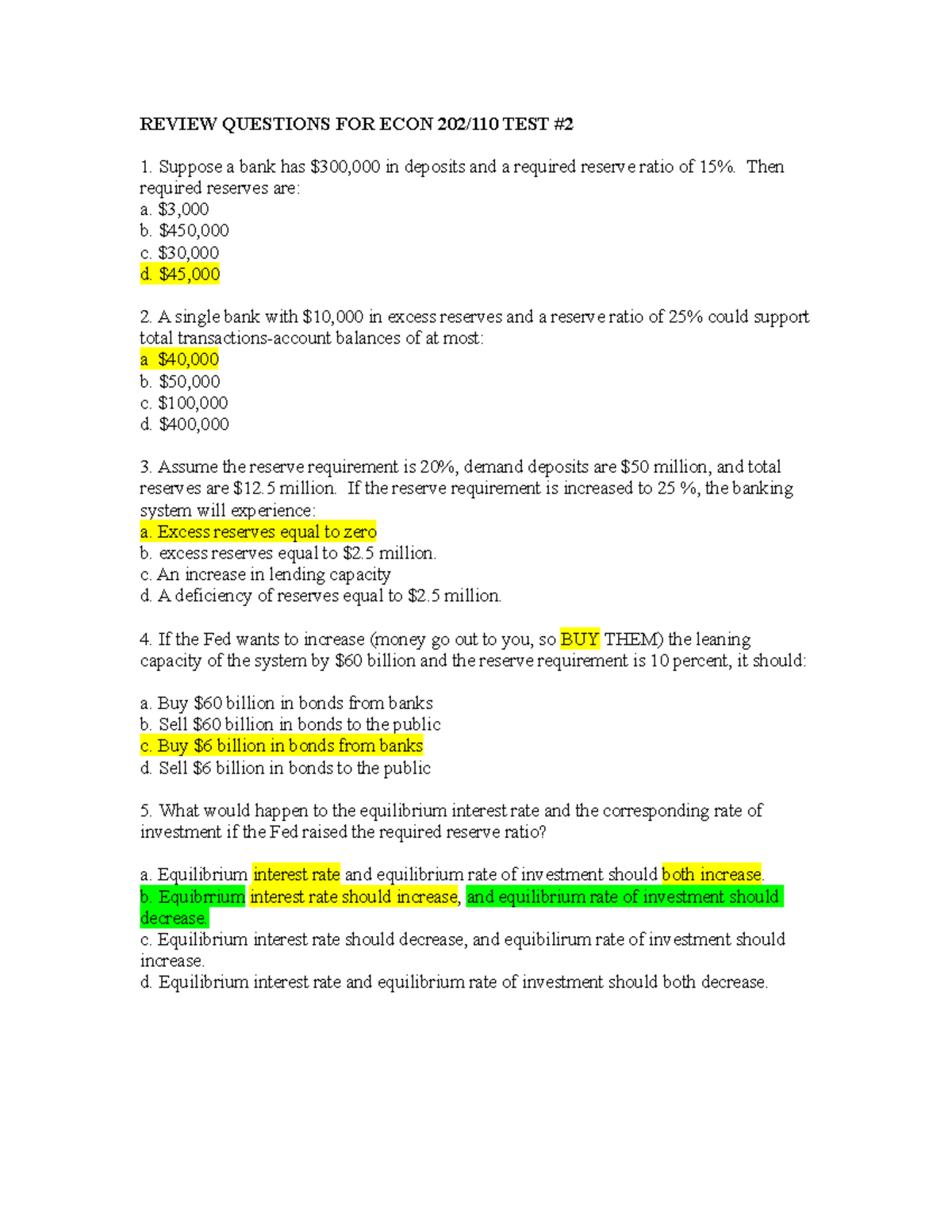 Econ 202-76, additional Review notes for Test 2 - Zehnder - REVIEW ...