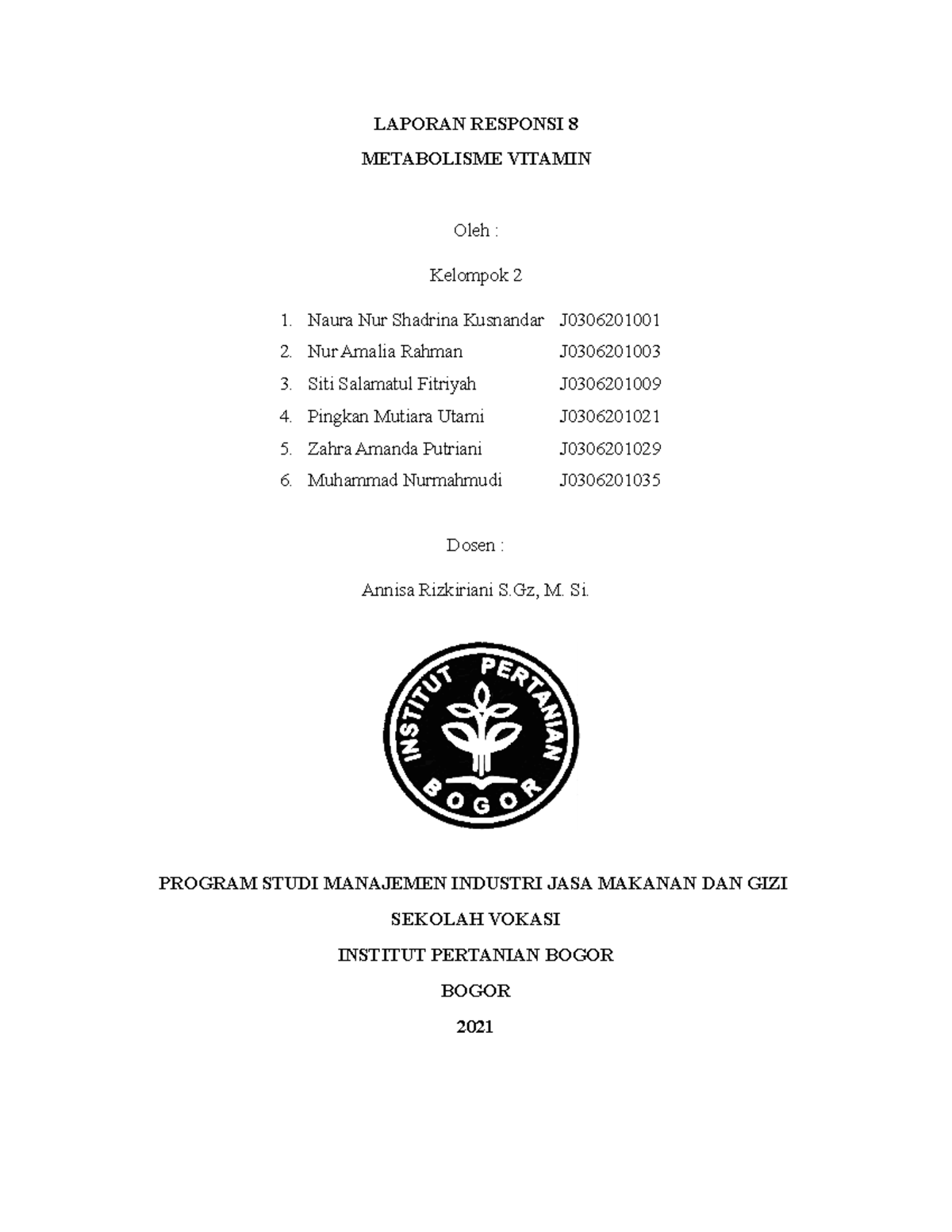 Ringkasan Jurnal Penelitian Tiamin LAPORAN RESPONSI 8 METABOLISME