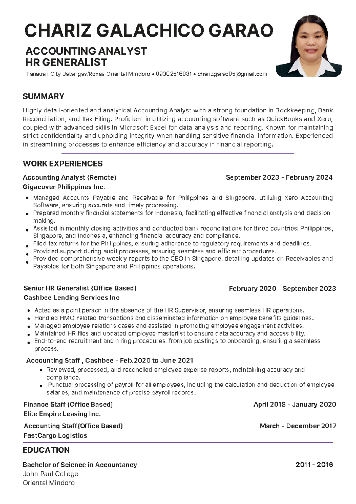 Resume - Notes - CHARIZ GALACHICO GARAO SUMMARY EDUCATION WORK ...