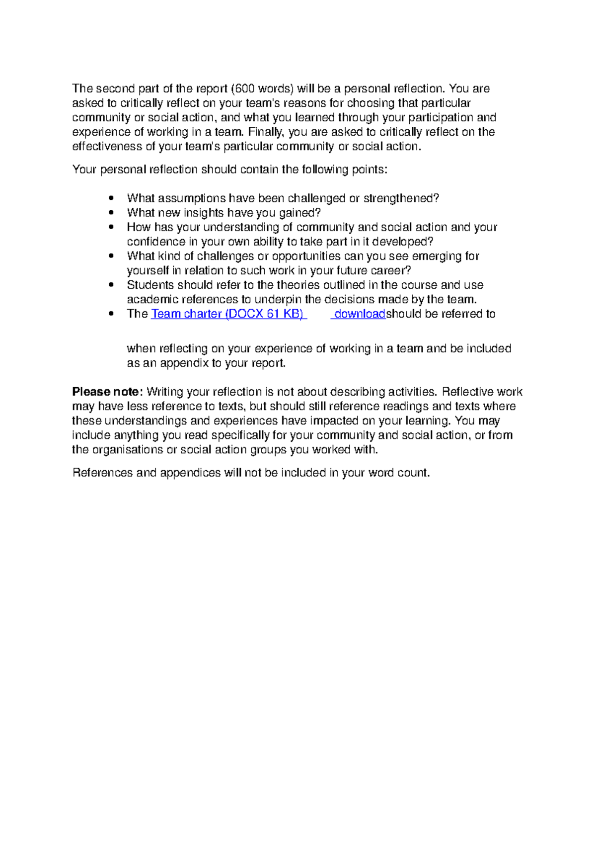 The second part of the report - You are asked to critically reflect on ...