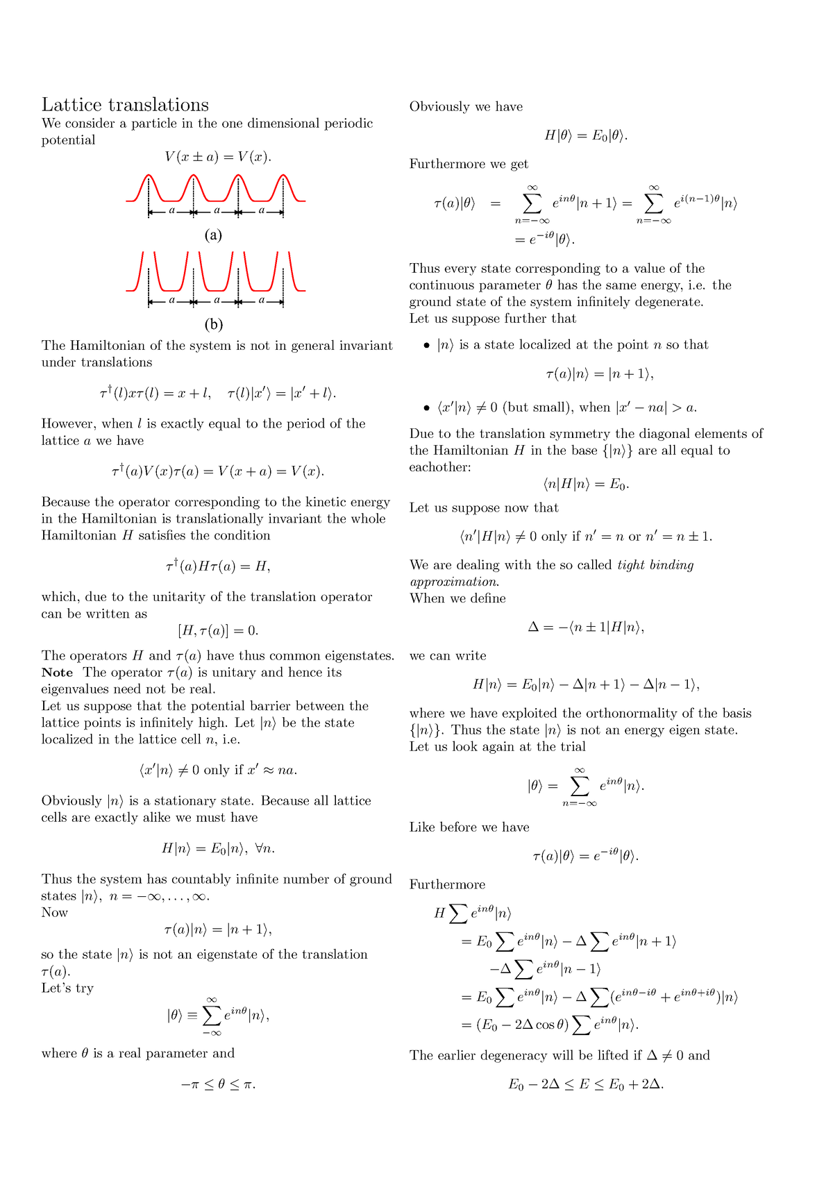 12 Lattice - Klkl;j - Lattice Translations We Consider A Particle In 