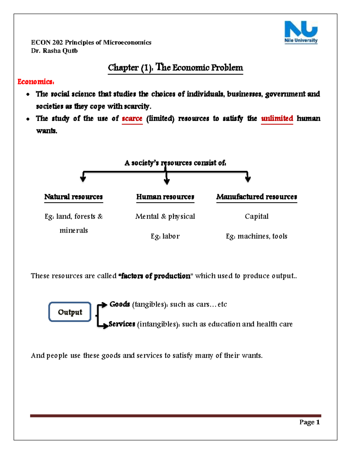 ECON 202- Lecture 1 - ECON 202 Principles Of Microeconomics Dr. Rasha ...