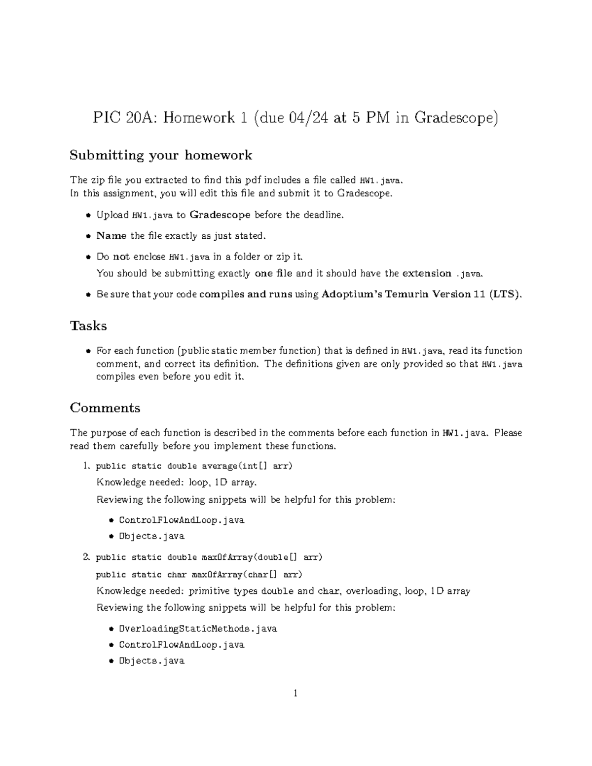 HW1 - Homework - PIC 20A: Homework 1 (due 04/24 at 5 PM in Gradescope ...