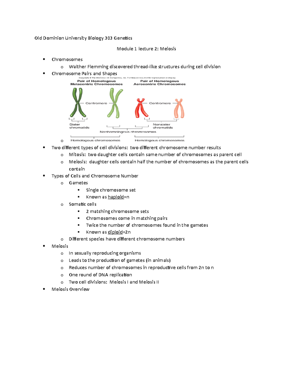 Module 1 Lecture 2 Old Dominion University Biology 303 Genetics