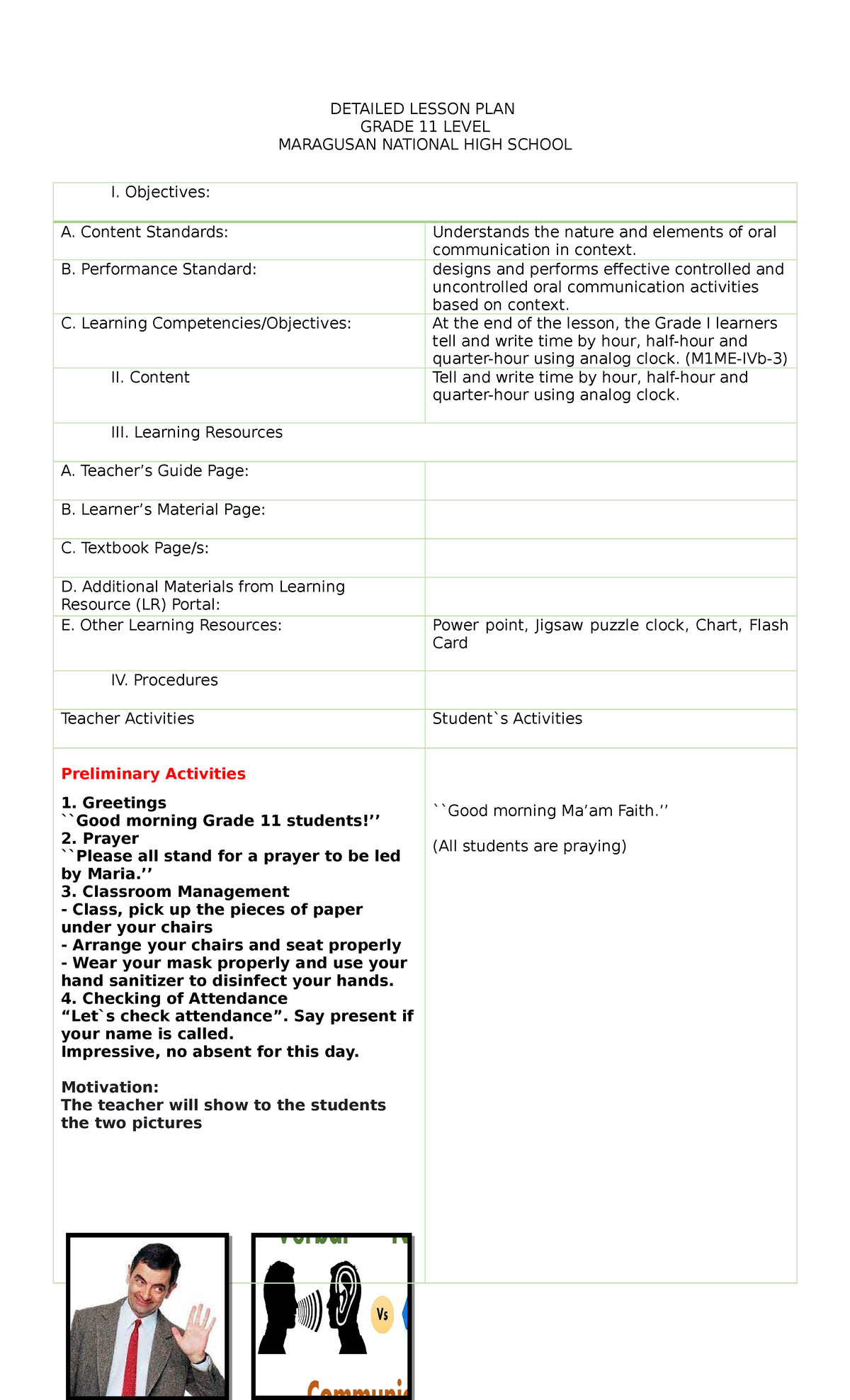 FSME DLP - lesson plan - DETAILED LESSON PLAN GRADE 11 LEVEL MARAGUSAN ...