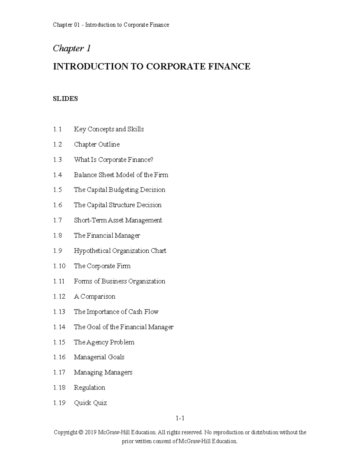 RWJ Corp 12e IM Ch01 - Lecture notes Chap 1 - Chapter 1 INTRODUCTION TO ...