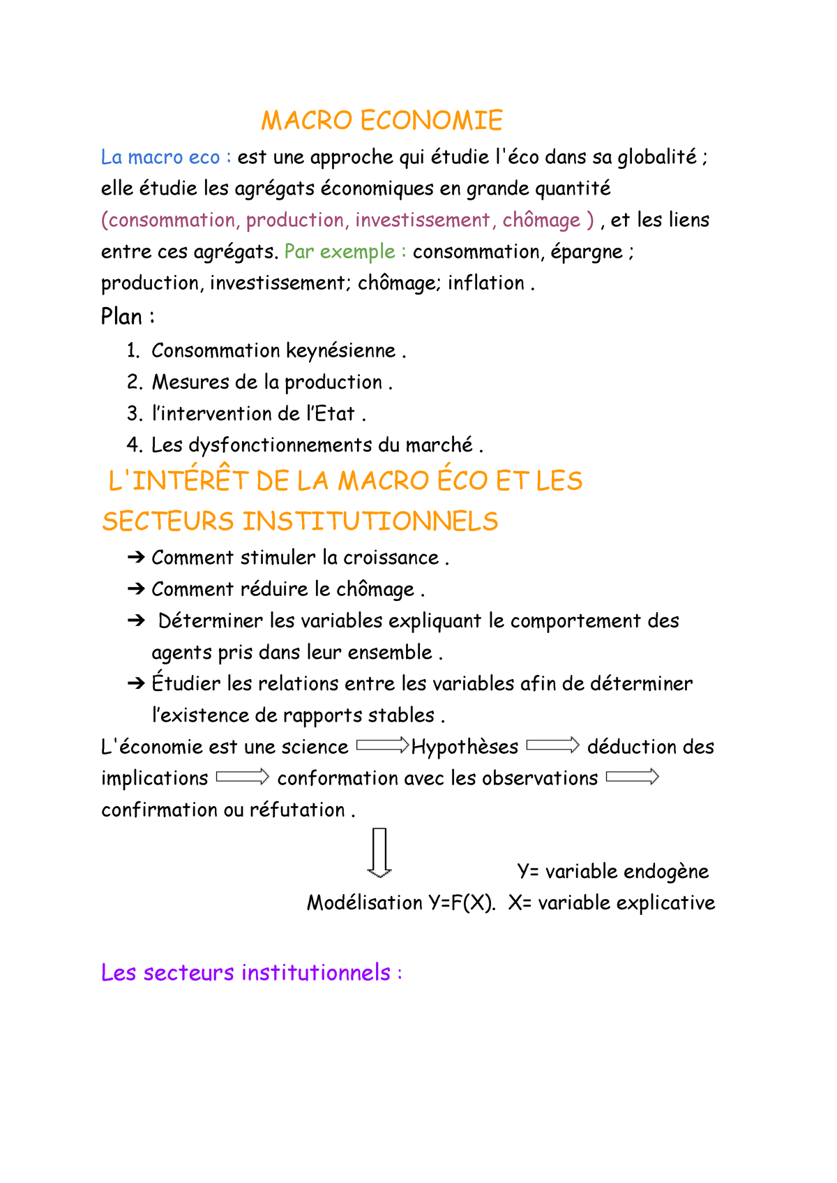 Macro Economie R Sum Macro Economie La Macro Eco Est Une Approche