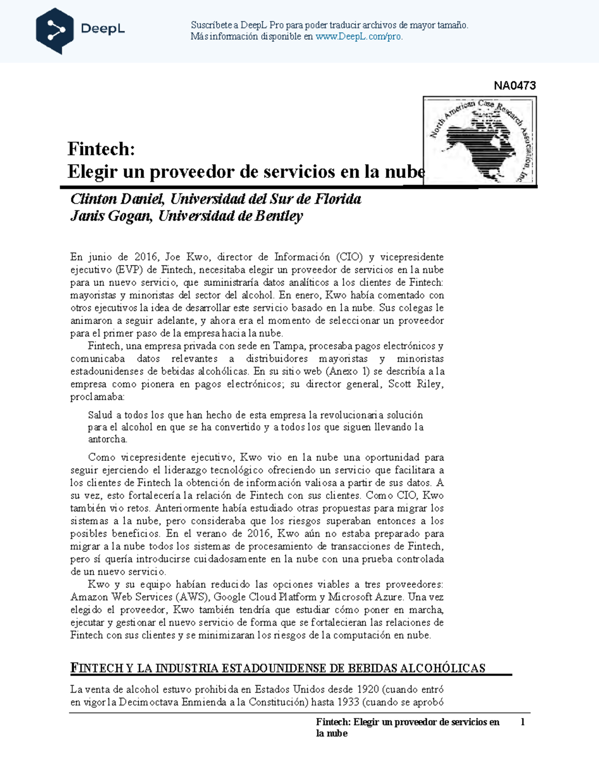 Case StudyFintech Traducción Deepl Fintech Elegir un proveedor de