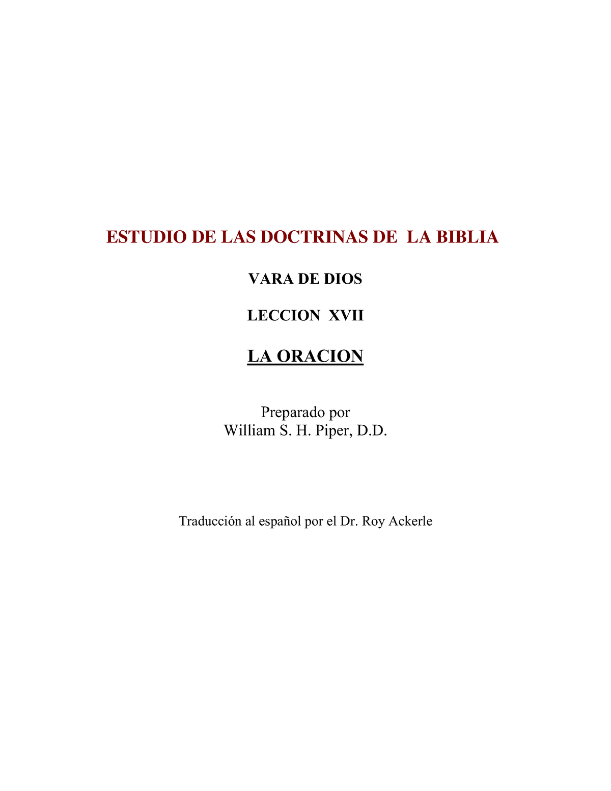 Estudio DE LAS Doctrinas DE LA Biblia LA Oracion - ESTUDIO DE LAS ...