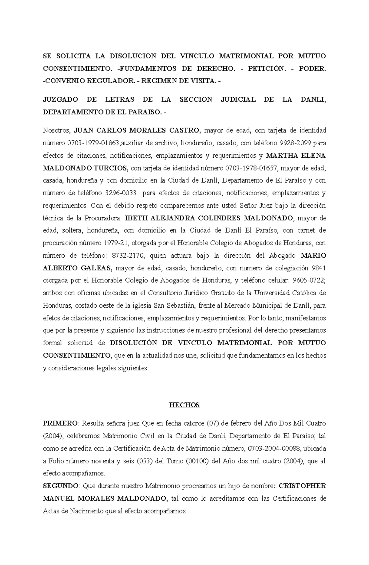 Divorcio Por Mutuo Consentimiento Ale Se Solicita La Disolucion Del