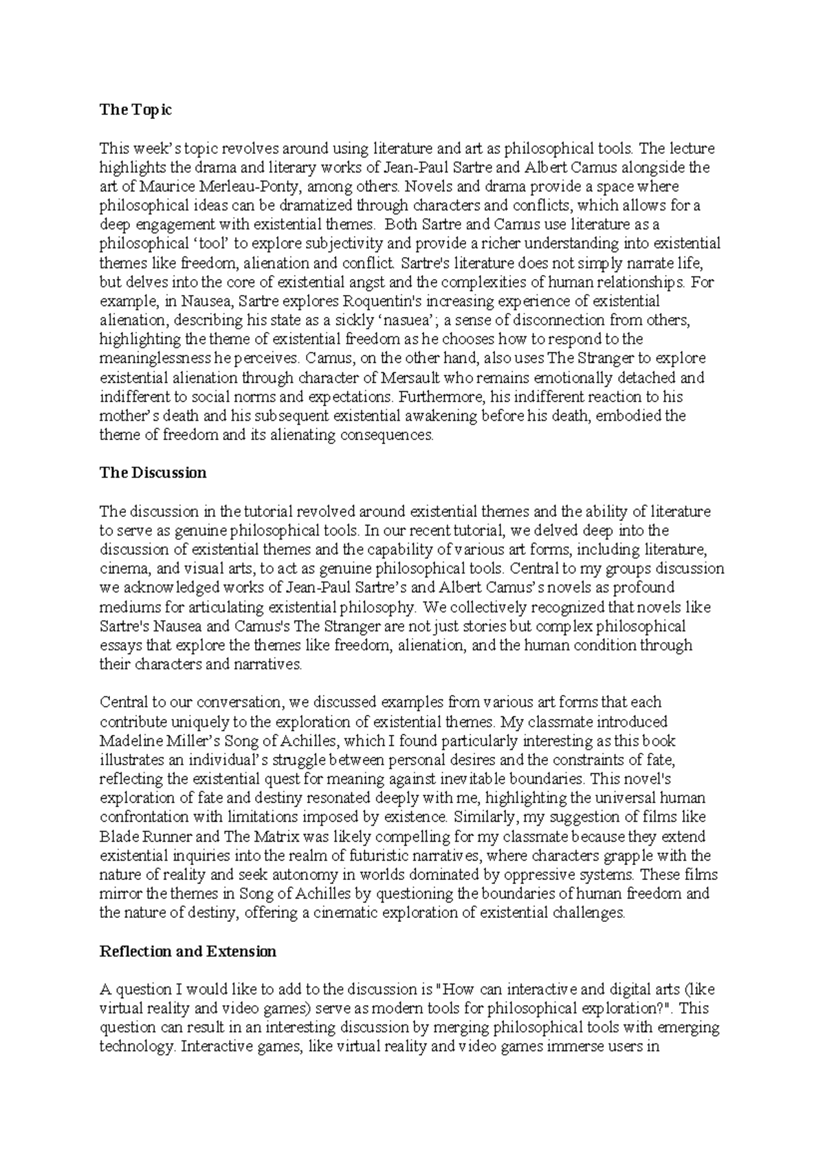 Reflective Task 2 - PHIL1031 - The Topic This week’s topic revolves ...