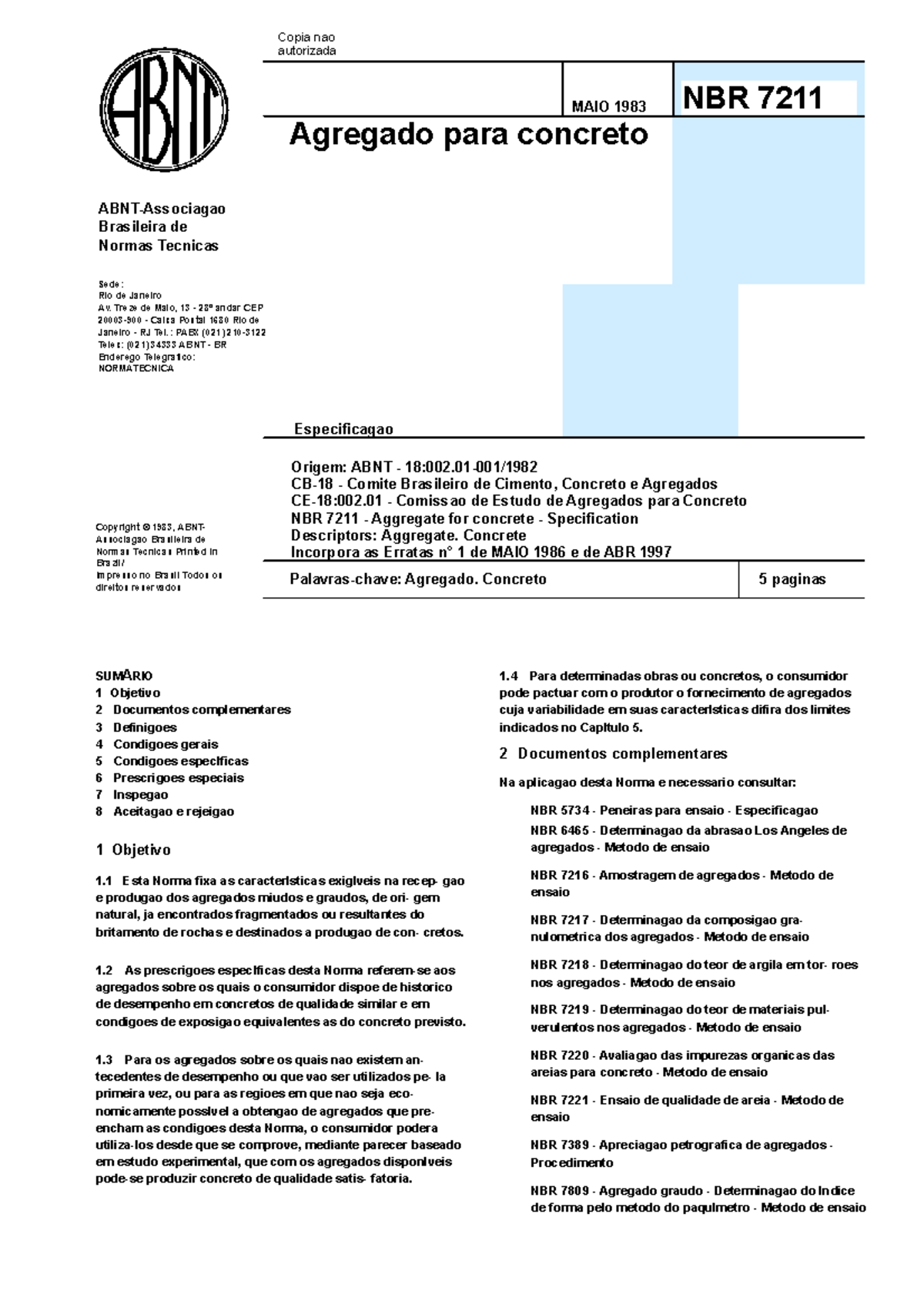 NBR 7211 - Agregado Para Concreto - Copia Nao Autorizada SUMARIO 1 ...