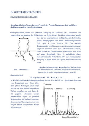 Versuch Gitterspektrometer Statistische Physik 3140461 Studocu