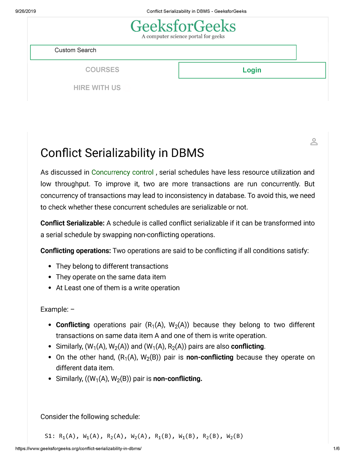 Conflict Serializability In DBMS - Geeksfor Geeks - Conict ...