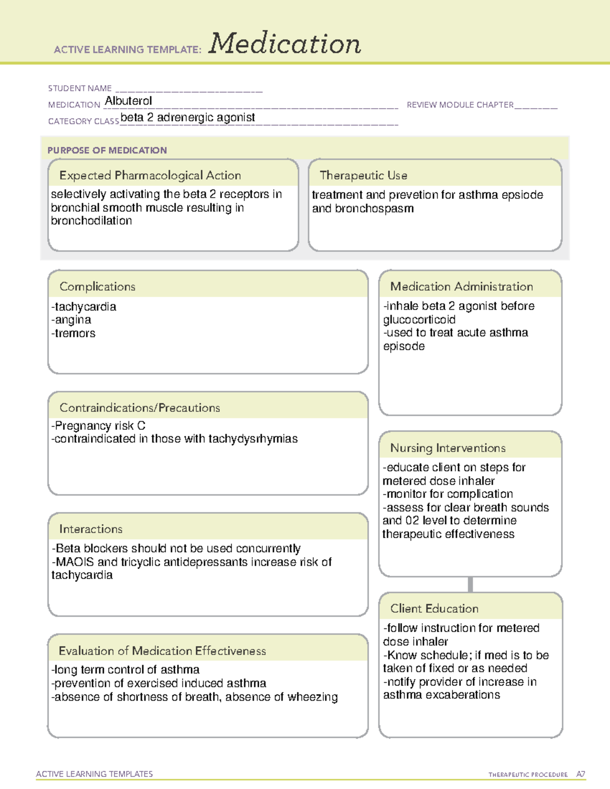 medication Albuterol - ACTIVE LEARNING TEMPLATES THERAPEUTIC PROCEDURE ...