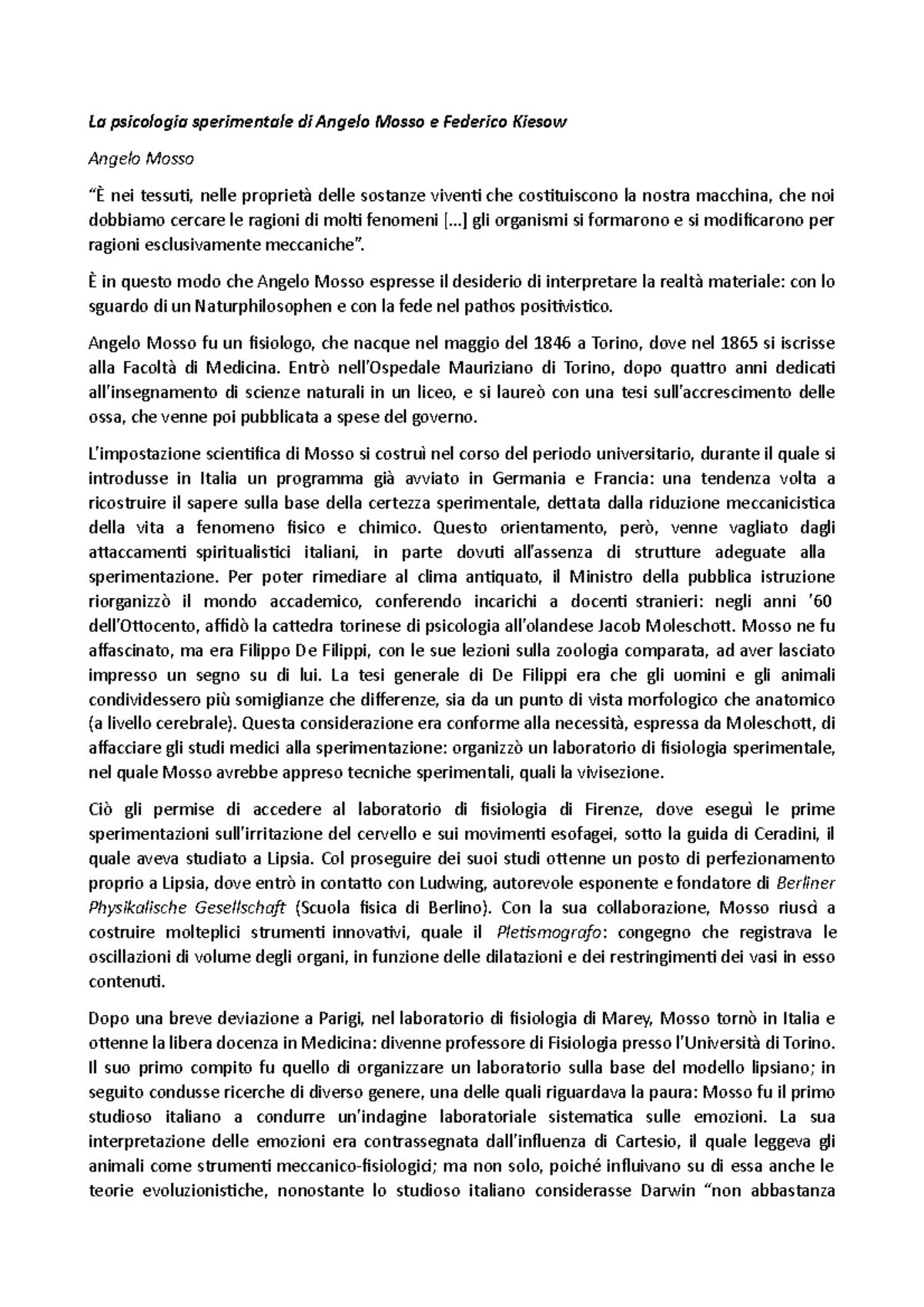 La psicologia sperimentale di Angelo Mosso e Federico Kiesow - ..] gli ...