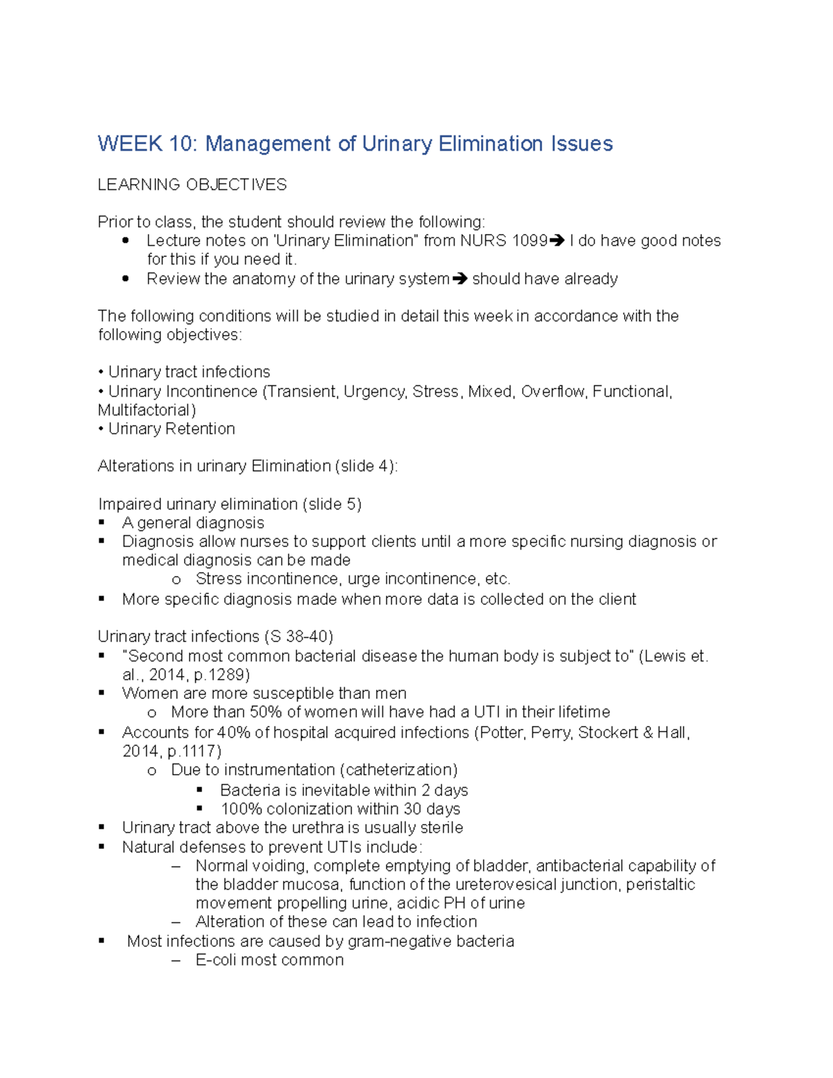 NURS1067 - WEEK 10 - unit summary. this is a summary of the lecture ...