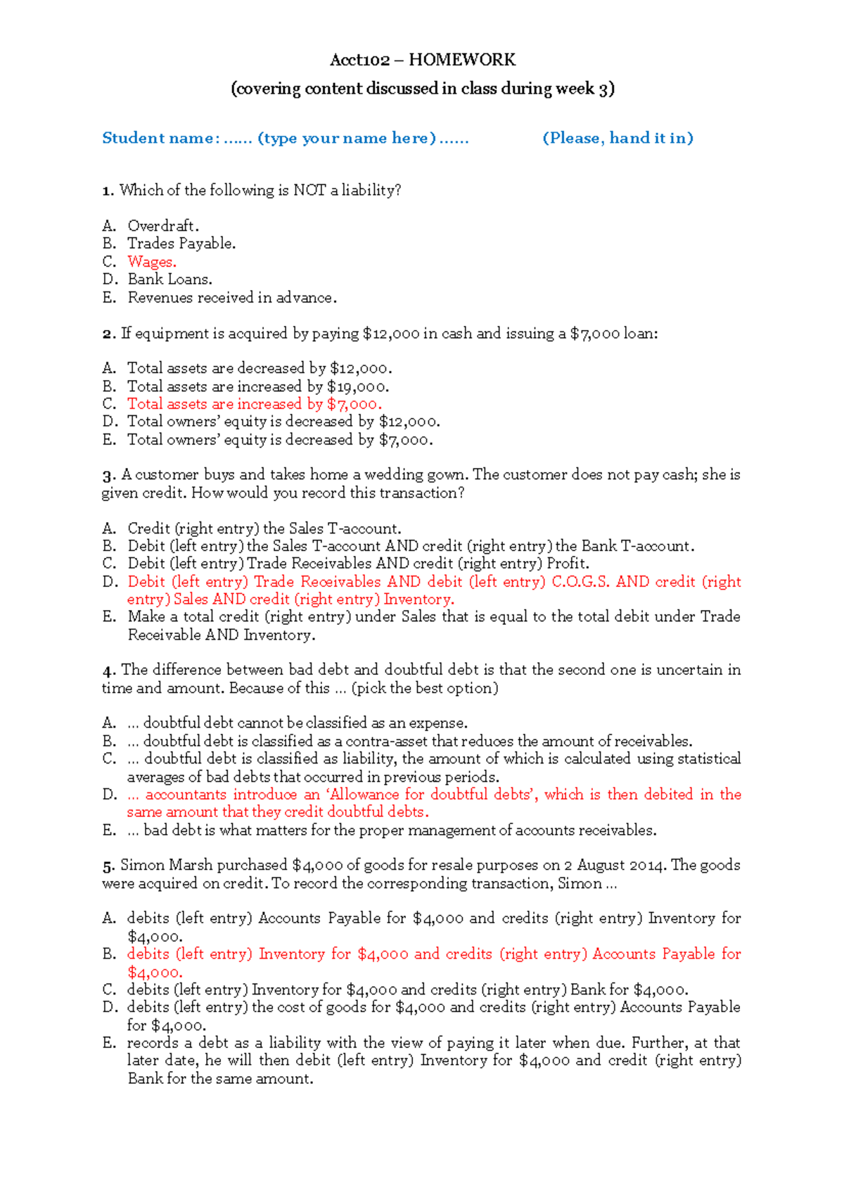 HW-Part 2 For Week 4 - Acct102 – HOMEWORK (covering Content Discussed ...